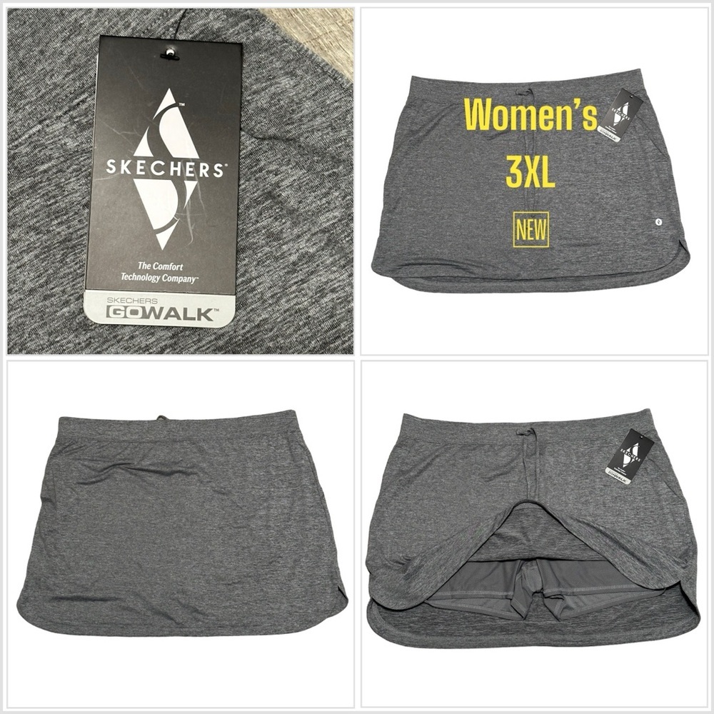 Women’s Skechers 3XL 24 - 26 Drawstring Skort Skirt Woven Gray Activewear NWT
